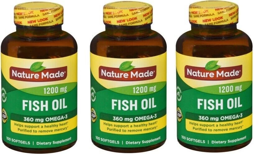 Aceite de pescado Nature Made 1200 mg con Omega-3 360 mg cápsulas blandas 100 quilates X 3 paquetes Foto 1 de 1