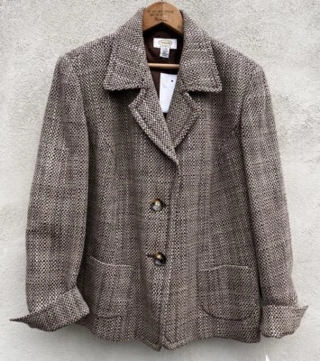NWT Talbots Woman Blazer Brown Tan Tweed Button Front Pockets Plus Sz16W Jacket - Image 1 of 4