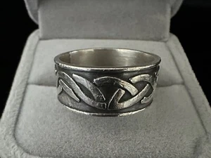 Vintage Mens Sterling Celtic Knot Band Ring 9mm Size 9.75 - Bild 1 von 10