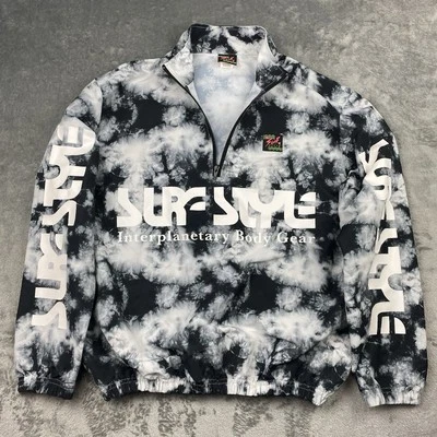Vtg Surf Style Jacket Mens Size M Black Tie Dye 1/4 Zip Pullover 90s Windbreaker - Image 1 of 4