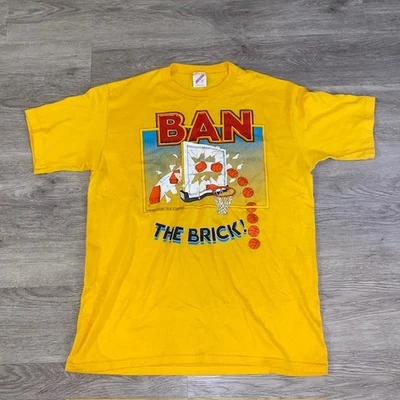Vintage George Lehmann Ban the Brick Basketball T-Shirt Large Made in USA Yellow - Image 1 of 4