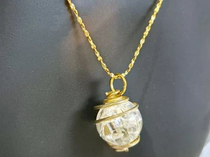 18ct GF Fine Singapore Chain With Crystal Ball Pendant - 60cm End To End Length - Picture 1 of 8