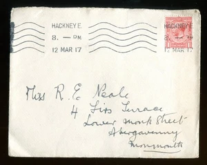 1917 KGV Hackney Machine Cancel 1d cover - Picture 1 of 1