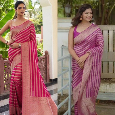 Sari azul de seda estilo Bollywood del sur de la India con blusa ropa de boda de diseñador Foto 1 de 4