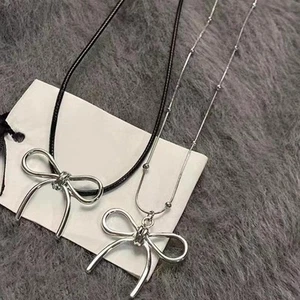 Jewelry Gifts Bow Necklace Silver Color Chain Choker For Woman Elegant Vinta _cn - Picture 1 of 8