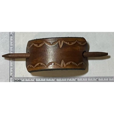 Handmade Handmade Leather Hair Barrette with Stick Brown Unisex Retro - Image 1 of 3