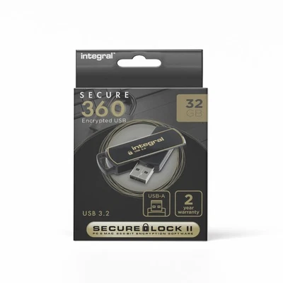 Integral INFD32GB360SEC3.0 360 Secure 32 GB USB 3.0 Flash Drive with 256 Bit Enc - Immagine 1 di 4