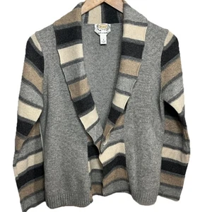 Talbots Petite VTG Sweater Wool Angora Gray Stripe 1 Button Cardigan Italy S  - Picture 1 of 7