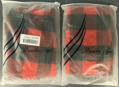 2件装红色格子围巾流浪Agio围巾长格子格子红色和黑色-E3E — 第 1/3 张图片