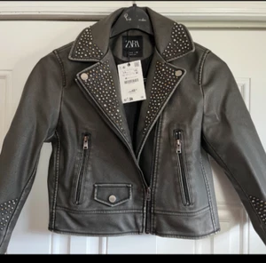 Zara Kids Gray Studded Faux Leather Jacket - Picture 1 of 2
