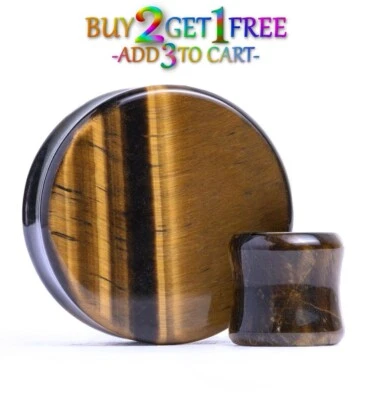 Par de tapones de piedra ojo de tigre 8g-1" medidores de doble llamarada orgánicos marrón negro 1053 Foto 1 de 4