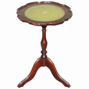 BEVAN FUNELL CHARMING GREEN LEATHER VINTAGE MAHOGANY TRIPOD LAMP SIDE END TABLE - Picture 1 of 8
