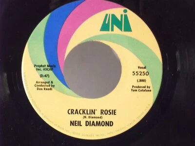 Neil Diamond,UNI 55250,"Cracklin' Rosie",US,7" 45,1971 hit pop rock classic,Mint - Image 1 of 2