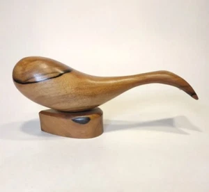Whale Wood Carving Figurine 10" Attached Base Striped Wood - Picture 1 of 9
