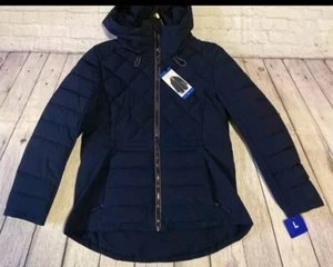 NUEVO CON ETIQUETAS Tommy Hilfiger Damas Chaqueta Acolchada AZUL MARINO Talla Grande Con Capucha Invierno - Imagen 1 de 7