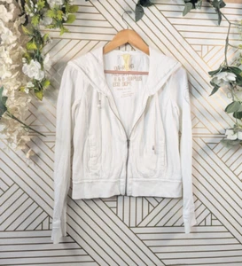 DA-NANG Women's White Cotton Zip Up Jacket Hooded Strings Size small READ - Picture 1 of 8