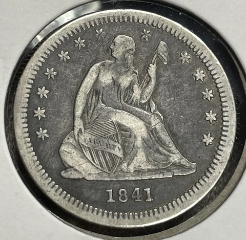 1841-o 25c Very Fine + Seated Liberty Quarter Better Date! Cover