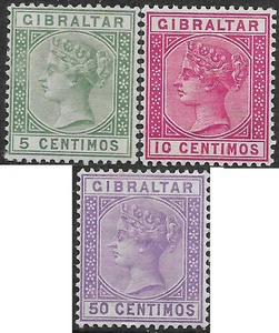 Gibraltar 1889-90 5c, 10c & 50c sg 22-3,8 MH QV - Picture 1 of 2