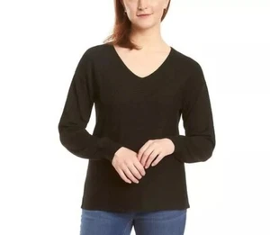 Suéter negro acanalado con cuello en V Ella Moss para dama nuevo con etiquetas - Imagen 1 de 3