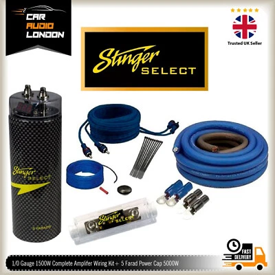 Kit Completo de Cableado Amplificador Stinger Calibre 1/0 1500W + Tapa de Potencia 5 Faradios 5000W - Imagen 1 de 4