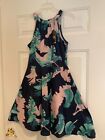 Oe Ouges Small Ladies Nwt Halter Tie Dress Navy Blue Jungle/Floral Print Nice!