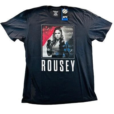 Reebok UFC 190 Ronda Rousey Brasil Black T-Shirt Mens L Shirt WWE MMA Rowdy NWT - Image 1 of 4