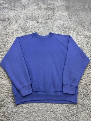 Vtg Fruit Of The Loom Sweatshirt Women Large Blank Blue Fleece Crewneck USA 90s - Image 1 of 4
