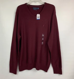 Nautica Sweater Pullover V-Neck Logo Burgundy Long Sleeve Size XL NEW - Picture 1 of 9