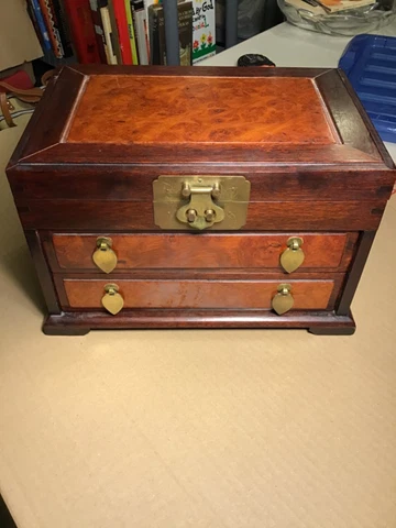 Unbelievable Antique Jewelry Chest With Original Brass Lock Working 8x9x12” Cover