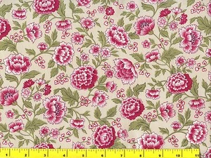 Light Burgundy Flowers on Dark Beige Quilting Fabric by Yard #877 - Picture 1 of 1