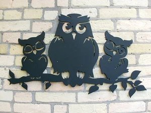 Mamá Búho de Acero 3mm -El Pájaro de la Sabiduría Decoración Habitación Infantil/Jardín - Imagen 1 de 6