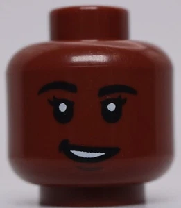 Lego Reddish Brown Head Dual Sided Female Dark Brown Chin Dimple Scared Look - Picture 1 of 2