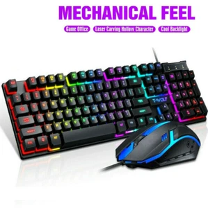 Gaming Keyboard and Mouse Combo Ergonomic For Computer Desktop RGB LED Backlight - Picture 1 of 13