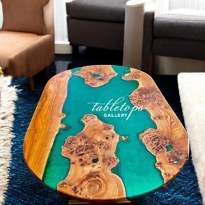 30"x60" Oval Green Epoxy Resin Kitchen Slab Furniture Top Modern Home & Hotel - Picture 1 of 9