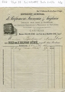 Dépt 33 Bordeaux 91 Rue Ste Catherine - Belle Entête Coiffure & Parfumerie 1882 - Bild 1 von 1