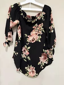 Status by Chenault Floral Top Off The Shoulder 3/4 Bell Sleeves Sz S - Picture 1 of 6