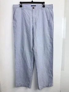 Izod Mens Wrinkle Free Oxford Pants 36x32 Blue Straight Leg Flat Front - Picture 1 of 6