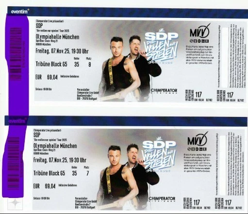 SDP - Die wollen nur Spielen Tour 2025  / 2x Sitzplatz günstiger als Original - Bild 1 von 1