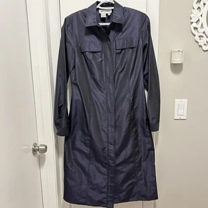 W by Worth 100% seta trench coat 6 blu navy sartoriale aderente colletto giacca abbottonata - Foto 1 di 9