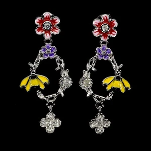 925 Sterling Silver Earrings Round Simulated Cz Gemstone Enamel Bee Jewelry - Picture 1 of 13