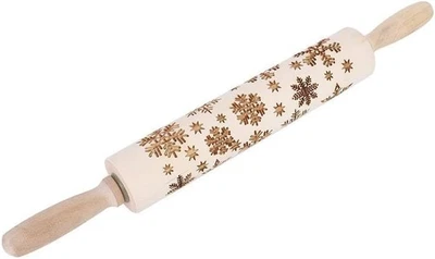 Embossed Wooden Rolling Pin for Baking, Deep Engraved Embossing White  - Image 1 of 4