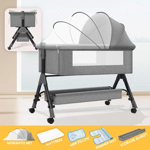Baby Cot Bed Crib Foldable Portable Bassinet Safety Fence Adjustable Bedside - Picture 1 of 14