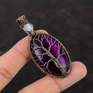 Kupfer Natur Lila Feuer Labradorit Regenbogen Mondstein Trendy Anhänger Schmuck - Bild 1 von 6