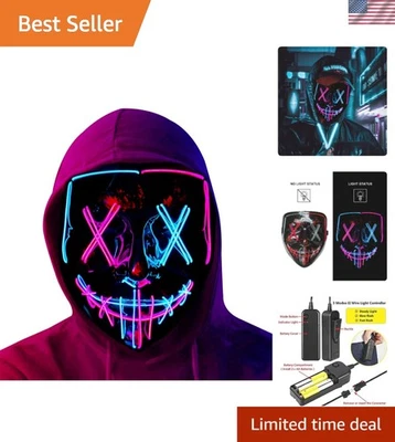 LED Light-Up Halloween Mask in Pink + Ice Blue - Perfect for Festival Cosplay - Image 1 of 4