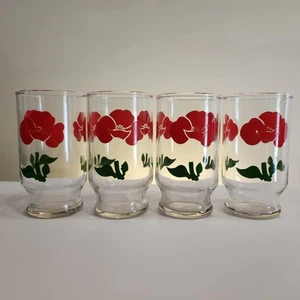 Vintage Anchor Hocking Saftgläser mit roten Mohnblumen: 4er Set Foxy Poppies - Bild 1 von 13