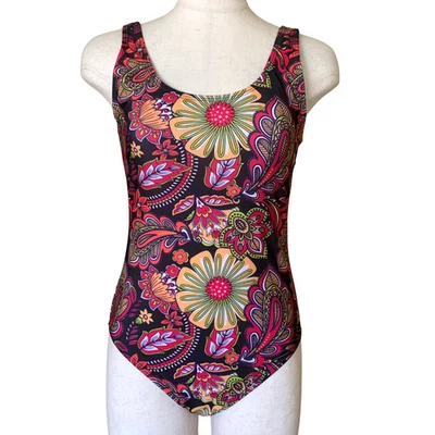 Psychedelic Floral Paisley One-Piece Swimsuit – Retro Boho Print Size M - Image 1 of 4