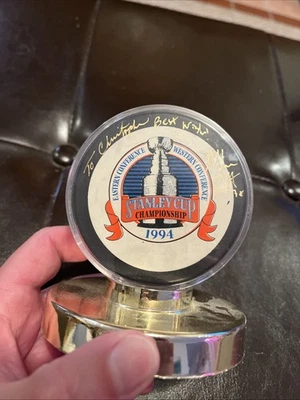 Mike Richter New York Rangers AUTO Signed Logo Puck To Christopher - Image 1 of 4