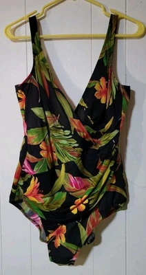 Traje de baño para mujer MILACLESUIT de una pieza tropical floral cintura acanalada 18 Foto 1 de 4