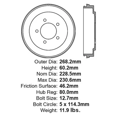 For Dodge Avenger 2008-2009 Centric 122.63048 Premium Rear Brake Drum Foto 1 de 4