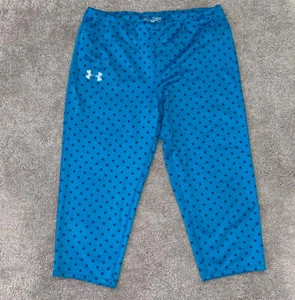 Youth Under Armour Capri Leggings Blue Polka Dot Fitted Heat Gear SZ YXL - Picture 1 of 4